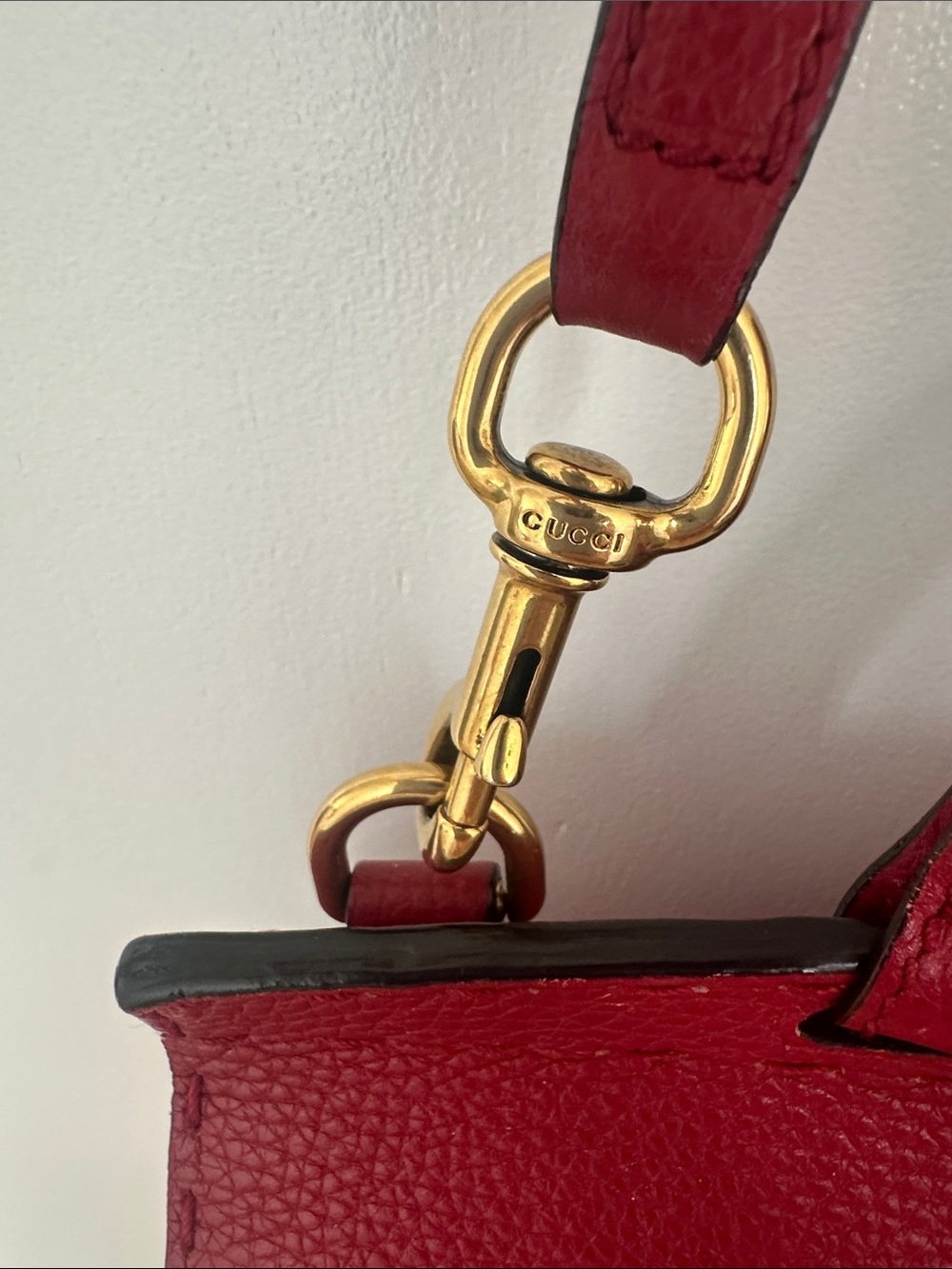 Gucci Red Leather Top Handle Satchel with Gold Double G - Picture 5 of 12